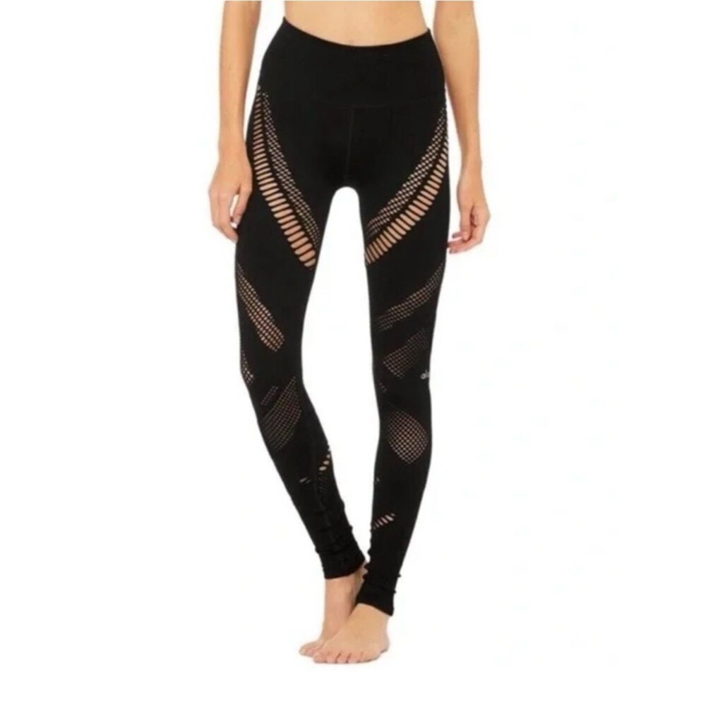 ALO Yoga Black Laser-Cut Mesh Leggings